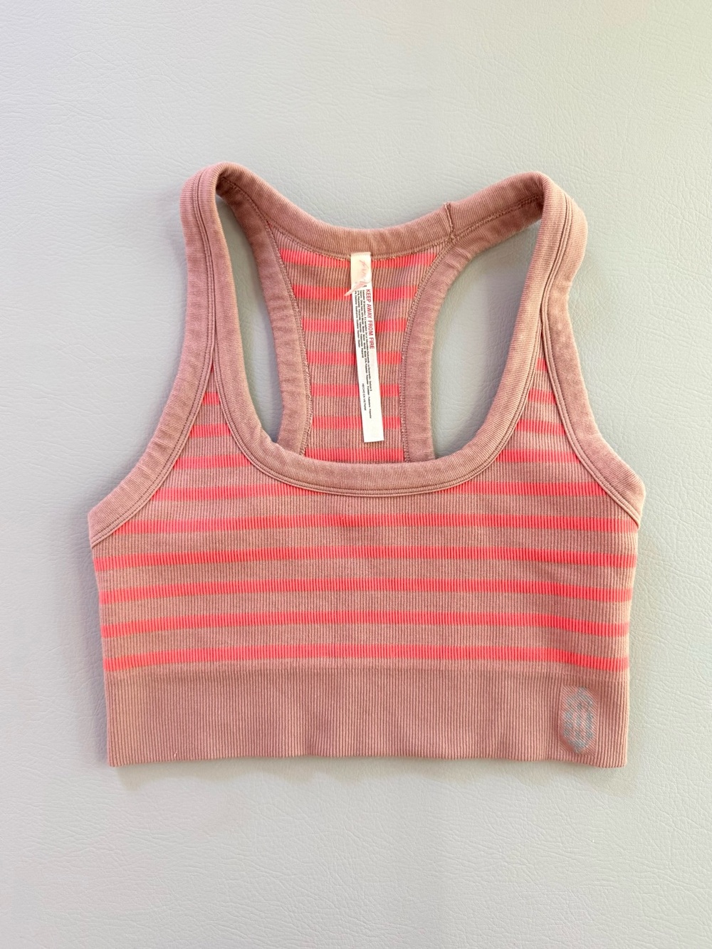 Free People Movement Go To Striped Ribbed Sports Bra Orange Pink Sz Medium Large